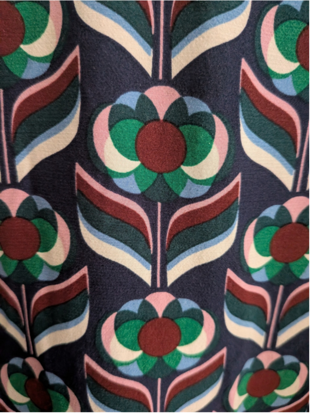 Boden Floral Geometric Print Blouse Navy Green Puff Sleeve Top US 12 - Picture 4 of 6